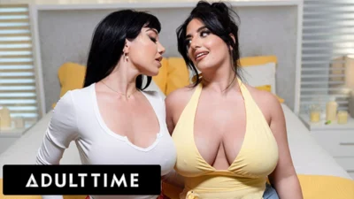 ADULT TIME – Busty Lesbians Sarah Arabic & Little Puck Oil Up Big Titties For SLOPPY LESBIAN FUCK!